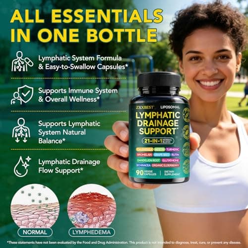 Lymphatic Drainage Supplements, Lymphatic Drainage Capsules - Wellness Complex 21 in 1 Aescia, Turmeric, Bromelain, Echinacea & More - Lymph System Support Capsules (90pcs(1 Pack)) - Thumbnail 2