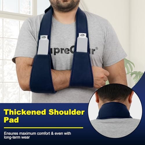 supregear Arm Sling Shoulder Immobilizer, Rotator Cuff Support Brace, Lightweight Comfortable Sling for Shoulder Injury, Broken, Dislocated, Fracture, Strain, Left Right, Men Women, Dark Blue - Thumbnail 3