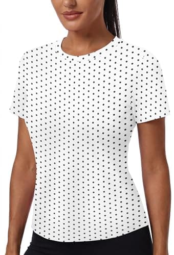 Alaroo Workout Tops for Women Short Sleeve UV Protection Athletic Shirts Running Gym Yoga Hiking Quick Dry Tshirts Black Dot 2XL - Image 1