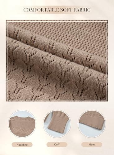 SHEWIN Womens Fall Fashion 2025 Long Sleeve Sweater Crewneck Knit Tops Lightweight Pullover Jumpers Crochet Sweaters for Women, Light Beige, L - Thumbnail 5