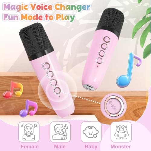 FLUESTON Mini Karaoke Machine for Kids Adults, Portable Bluetooth Speaker with 2 Wireless Microphones, Toys for Girls Ages 3, 4, 5, 6, 7, 8, 9,10,11+ Years Old, Birthday Easter Basket Stuffer for Kids - Thumbnail 3