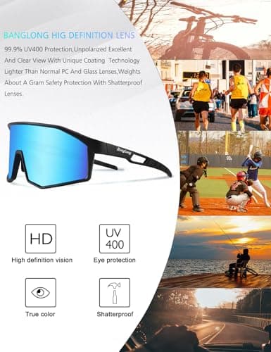 BangLong Sports Sunglasses for Men Women - UV400 Protection Baseball Sun Glasses TR90 for Running Cycling Baseball Fishing, blue - Thumbnail 3