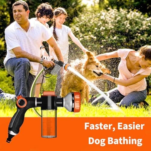 Premium Dog Washing Hose Attachment, 8-Pattern Dog Bath Sprayer, Easy-Control Hose Nozzle with Soap Dispenser for Garden, Pet Shower and Car Wash - Thumbnail 2