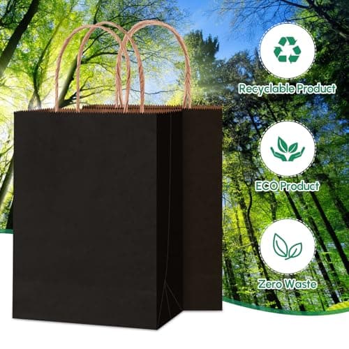 Qioxiou 60 Pack Black Gift Bags 5.91x3.15x8.27 Small Kraft Paper Gift Bags with Handles Bulk, Black Paper Sacks for Small Business, Retail, Shopping, Merchandise, Grocery, Wedding Birthday Party Favor - Thumbnail 4
