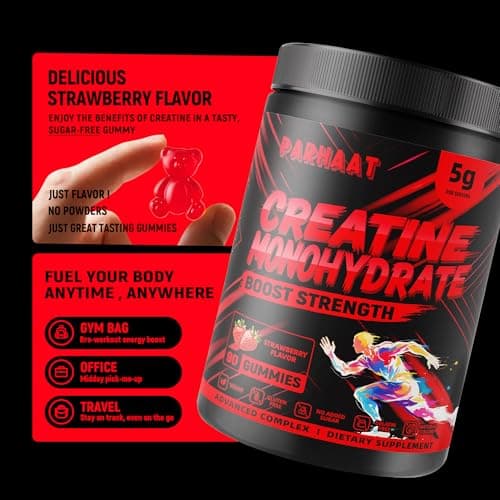 NSF Certified Creatine Gummy - Creatine Monohydrate Gummies 5g for Men & Women - Boost Focus,Strength, and Endurance, Vegan, Gluten-Free, Non-GMO, 2.5 Gram Creatine per Gummy (Strawberry 90 ct) - Thumbnail 4