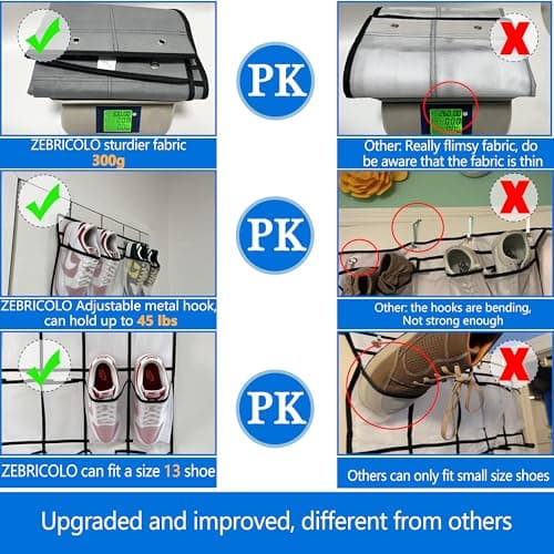 over the door shoe organizer,2025 upgraded,shoe organizer,35 Huge pockets,over door shoe organizer,Store size 13 shoes,shoe organizer,Strong material,hooks Suitable for various doors,White/black - Thumbnail 5