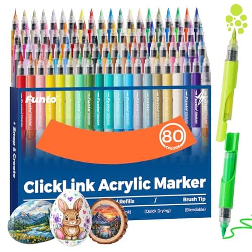 Funto ClickLink Refillable Acrylic Paint Markers, Brush Tip Acrylic Paint Pens with Visible Ink Refills, Custom Dual-Color Snap Design, Quick-Dry Paint Markers for Rock, Wood, Glass, Canvas - Image 1