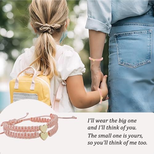 OVIFICEA First Day of Kindergarten Bracelets for Mommy and Me Back To School Gift Matching Bracelets, Mother Daughter Bracelets Pre-K Gifts for Girls Boys, Heart Wish Adjustable Bracelets - Thumbnail 4