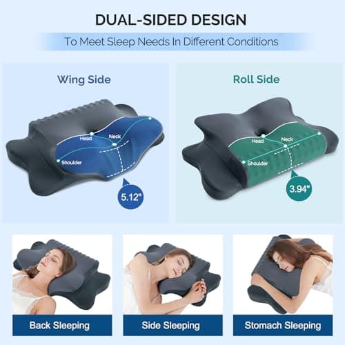 Cervical Pillow for Neck Pain Relief - Cooling Ergonomic Dual-Sided Orthopedic Neck Pillow with Ice Silk Pillowcase, Breathable Memory Foam Contour Pillow for Side, Back, Stomach Sleepers - Thumbnail 2