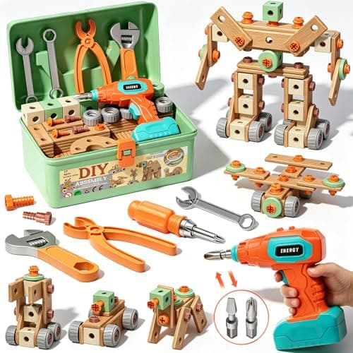 CUTE STONE 158-Piece Kids Tool Set with Toy Drill, STEM Construction Tool Kit with Storage Box, Pretend Play Building Toy, Montessori Educational Gift for Boys and Girls Ages 3-6 - Image 1