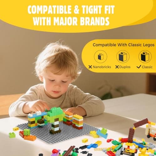Lekebaby 8 Pack Peel and Stick Building Base Plates, 10"x10" Classic Self-Adhesive Building Boards - 100% Compatible with Major Brands of Toy Building Sets,Sturdy Stacking Play Table Top, Grey - Thumbnail 2