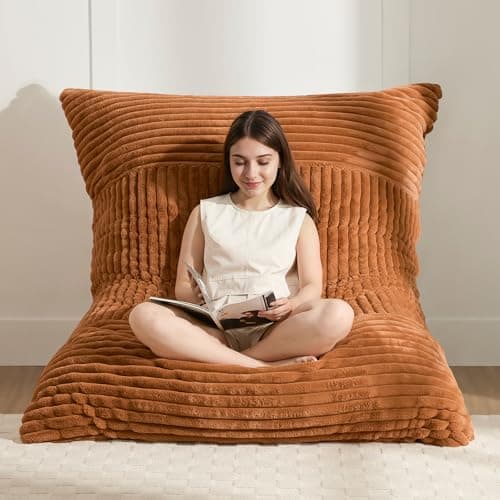 3-in-1 Giant Bean Bag Chair for Adults & Kid, Convertible Floor Sofa to Mattress, High-Density Foam Chair Bed with Washable Cover, Multi Functional Lounge Couch for Bedroom, Living Room (Orange) - Image 1