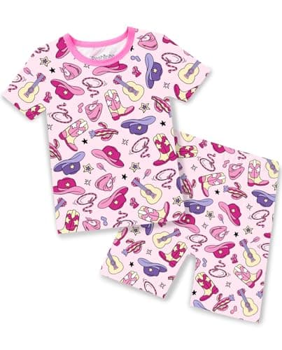 babee Reshinee Bamboo Viscose Toddler Cowgirl Girls Kids Pajamas Short Sleeve Summer Cool Snug fit Pjs 12M-18M 2pcs - Image 1