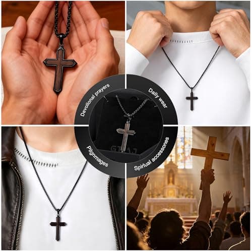 GTMJ Wooden Cross Necklace for Men Christianity Cross Necklace with Adjustable Box Chain 24-26 Inches Religious Jewelry Father Day Gifts for Men - Thumbnail 4