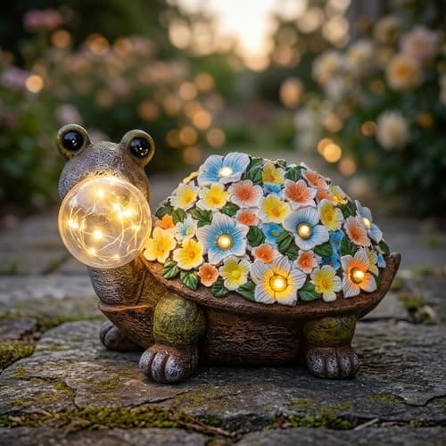 DouShiAi Solar Outdoor Mossy Turtle Garden Statue with Globe Light, Garden Decor for Outside, Yard Decorations for Patio Porch, Gifts for Women Mom Grandma