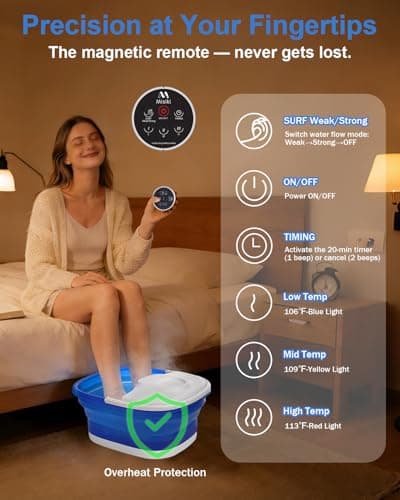 Misiki Collapsible Foot Spa Bath with Heat, Remote Control & 16 Massage Rollers, Fast Heating Pedicure Tub for Relaxing Tired Feet, Foot Soaker with Surf & Red Light, Fits Men Size 12 (Royal Blue) - Thumbnail 6
