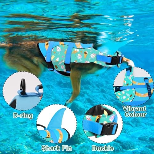 Fragralley Shark Fin Dog Life Jacket High Buoyancy, Adjustable Dog Life Vest with Quick Release Buckles & Rescue Handle for Swimming Boating, Small Medium Large Dogs - Thumbnail 5