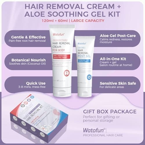 Watofun Body Hair Removal Cream for Women with Aloe Gel for Sensitive Skin, 5 Min Painless Depilatory Cream for Arms, Underarms, Legs, Chest& Bikini Line, hair remover for women 2-in-1 Kit, 6.35 Fl Oz - Thumbnail 2