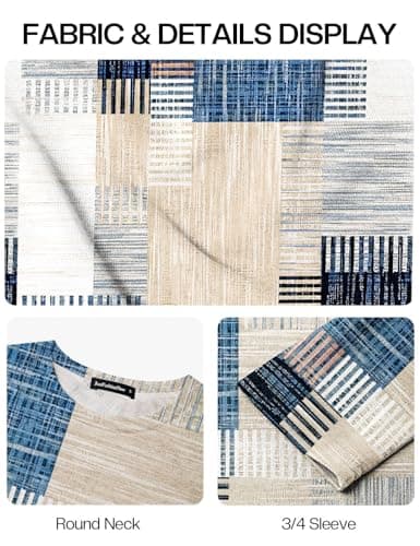JUSTFASHIONNOW 3/4 Length Sleeve Tunic Tops for Women Loose Fit Dressy Casual Maternity Blouses Shirts with Asymmetrical Hem（patchwork Print，Large - Thumbnail 6