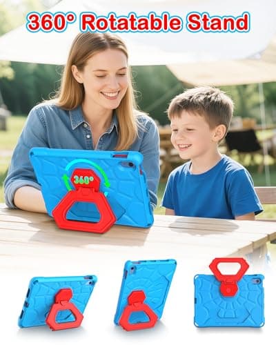 YIHE Shockproof Kids Case for iPad (A16) 11th Generation 11 Inch 2025/ iPad 10th Generation 10.9 inch 2022, Durable Protective Cover with Built-in Screen Protector & Stable Stand, Blue Red - Thumbnail 6