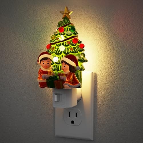 JandCase Christmas Tree & Santa Claus Night Light, 3000K Night Lights Plug into Wall,Cute & Funny Ceramics Christmas Night Light for Kids, 360° Rotatable for Home Party Decor,1 Pack - Image 1