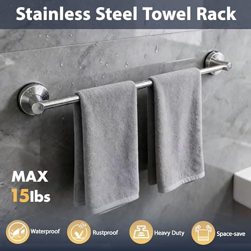 Dovyn No-Drill Stainless Steel Suction Cup Towel Bar, Adjustable 14.6–24 Inch Bathroom Towel Rack for Glass Shower Door & Tile Wall, Heavy Duty Wall Mounted Towel Holder(Silver) - Thumbnail 5