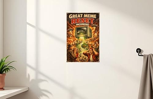 Great Meme Reset Incoming Metal Sign - 8x12 Inch Vintage Tin Plaque Featuring Meme Icons & Alien Invasion Art, Perfect for Humorous Home or Office Decor, Pre-Drilled for Easy Hanging - Thumbnail 4