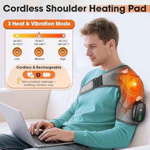 Cordless Shoulder Heating Pad, Shoulder Massager for Pain Relief Deep Tissue, Heated Shoulder Wrap with Massage, Heated Shoulder Brace for Rotator Cuff(Gray) - Thumbnail 5