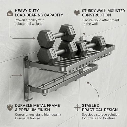 Lavstow 24 inch Towel Rack for Bathroom Wall Mounted, 2 Tier Foldable Bathroom Shelf with Tower Bars, Sturdy&Durable Aluminum Bath Towel Holder Lavatory Storage Organizer - Thumbnail 2