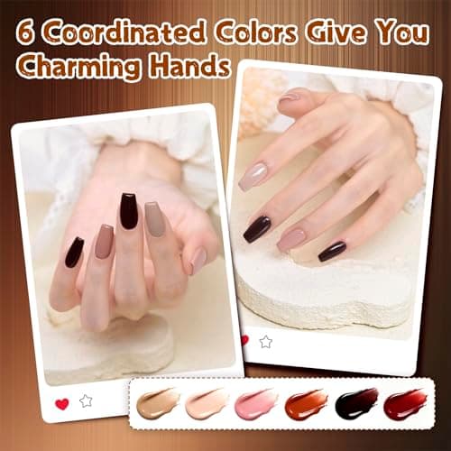 BUBU CANDY Gel Nail Polish Set 15ML 6Pcs(Texture Nude,Coffee,Brown,Chocolate,Redwine,Thick cocoa), Hema free, Soak Off UV LED Nail Gel Kit for Winter Nude DIY Manicure - Thumbnail 5