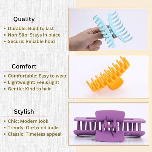 LuSeren 8 Pack Colorful Hair Clips for Women 4.3 Inch Large Hair Claw Clips for Women Thin Thick Curly Hair, Big Banana Clips,Strong Hold jaw clips - Thumbnail 5