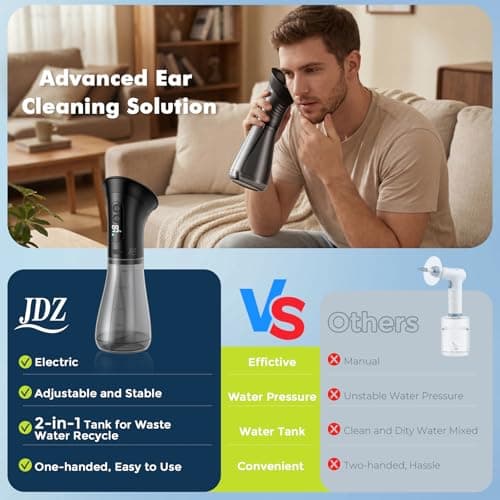 JDZ Ear Wax Removal Kit, Electric Ear Cleaner with Irrigation Flushing System, Safe & Effective Ear Cleaning Tool with LED Display, 3 Pressure Modes, 12 Tips, IPX7 - Thumbnail 3