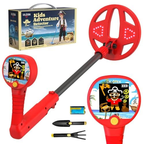 DR.ÖTEK Metal Detector for Kids - Innovative Color LCD Display, 6.7” LED-Lit Coil, Lightweight & Adjustable Kids Metal Detector with Safe Rubber Grip, Ideal Gifts for Boys & Girls Ages 3-12, Red - Image 1