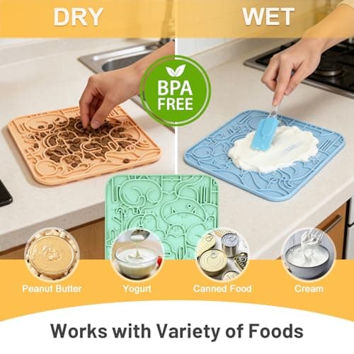 Lick Mat for Dogs,Lick Pads for Cats with Suction Cups- Large&Small Pet Anxiety Relief, Slow Feeder Dog Bowls, Bathing, Grooming and Training -2PCS Packing (Yellow+Green, Small) - Thumbnail 2