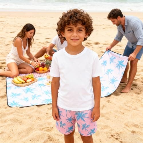 Cozople Swim Trunk for Boys Pink Blue Palm Tree Printed Swim Short Commpression Anti Chafe Swimsuit UPF Bathing Suit Boxer Brief Swimwear for Outdoor Size 8 - Thumbnail 5
