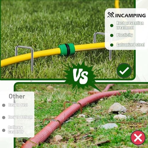 XINCAMPING 52 Pack 11 Gauge Landscape Staples - 6 Inch Heavy Duty Galvanized Garden Stakes, Adjustable Rust-Proof U-Shaped Plant Cover Spikes & Sod Pins for Weed Barrier, Fabric, Yard - Thumbnail 6