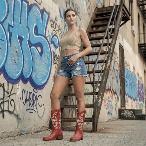 UJPFEO Cowboy Boots for Women Mid Calf Cowgirl Boots Square Toe Pull On Low Chunky Heel Embroidery Western Boots - Thumbnail 3