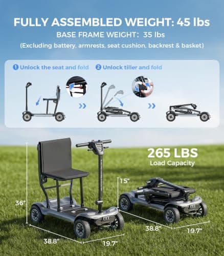 [2026 Upgraded] PAISEEC D3 Pro 35 lbs Lightweight Mobility Scooter for Seniors, Light Weight Mobility Scooter with 2 Batteries, Long Range, Airline Approved, Foldable Mobility Scooter (Silvery) - Thumbnail 3