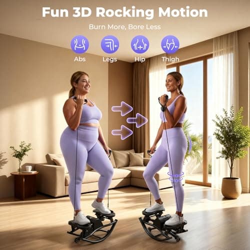 Rock Stepper, Side to Side Rocking Stepper for Exercise at Home, Low-Impact Lateral Stair Stepper with Resistance Bands & LCD Monitor for Full Body Workout Balance, Fitness Machine - Thumbnail 2