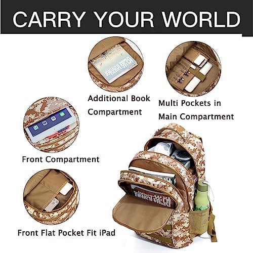 outdoor plus Camo Backpack,Military Boys Backpacks for School,40L Army Bookbag with USB Charging Port Waterproof - Thumbnail 6