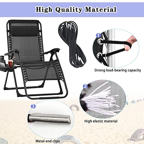 Zero Gravity Chair Replacement Fabric with Bungee Cord Kit, 21 Inch Wide Repair Cloth with Replacement Cord for Oversized XL Anti Gravity Chairs Outdoor Recliner Patio Lounge Lawn Beach Sling Chair - Thumbnail 5