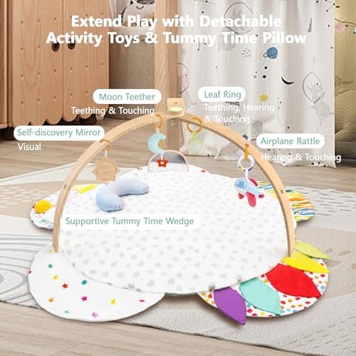 Wooden Baby Activity Gym with Detachable Sensory Toys | Montessori Developmental Play Gym for Infants | Wooden Frame Baby Toy | Foldable Baby Gym - Thumbnail 3