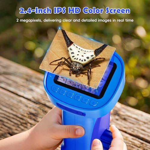 Kids Microscope 1000X, Ahalfcit Handheld Digital Camera with 2.4" HD IPS Screen, Portable Mini Pocket Nature Exploration Toy, STEM Science Learning Gift for 3-12 Year Old Boys and Girls - Thumbnail 2