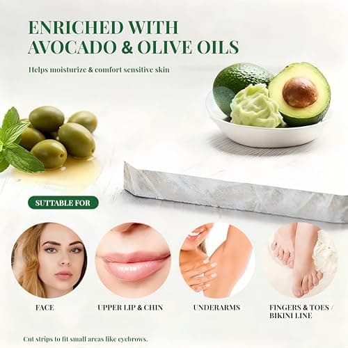 Wax Strips for Hair Removal, Waxing Kit for Women with Avocado Butter, 60 Count Face & Body Wax Strips for Bikini, Underarm, Leg, Lip & Eyebrow - Thumbnail 5