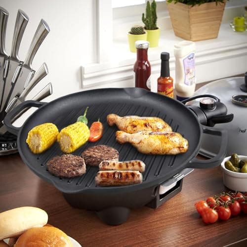 Cast Iron Grill Pan, 12.6 inch Griddle Pan with Dual Handles, Pre-Seasoned Heavy-Duty Cast Iron Skillet for Stovetop, Oven, Indoor & Outdoor BBQ Use - Thumbnail 4