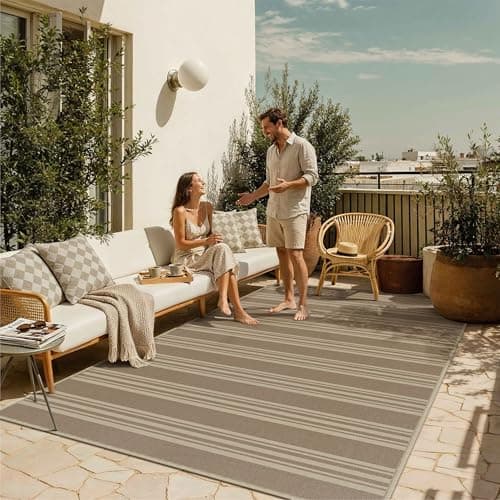 PureCozy Striped Easy Jute Rug 6x9 Khaki Living Room Carpet Washable Non Slip Bedroom Rug Farmhouse Neutral Non Shedding Indoor Outdoor Large Carpet for Dining Room Under Table Office - Thumbnail 3