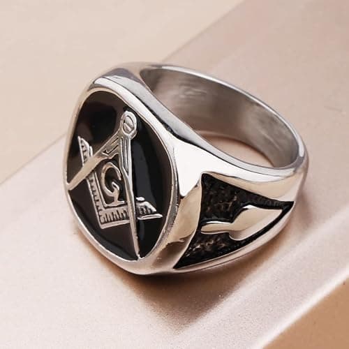 YLWJSP Freemason Gifts Biker Rings Masonic Master Mason Ring Freemason Signet Style Jewelry Mason Signet Band Jewelry (Masonic Rings S 9) - Thumbnail 3