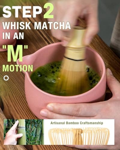 20OZ Matcha Whisk Set - 5PCS Matcha Set Includes Macha Bowl with Spout, Bamboo Whisk with Ceramic Holder, Bamboo Scoop and Sifter, Matcha Kit for Ceremony, Gift for Matcha Lovers (Blush Pink) - Thumbnail 6