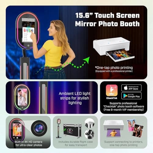 MWE Magic Mirror Photo Booth Touch Screen with Printer and 1200W Pixel 4K HD Camera,RGB Surround Light Music Sync,Mirror Video Booth with Software APP Remote Control (16in+Printer) - Thumbnail 3