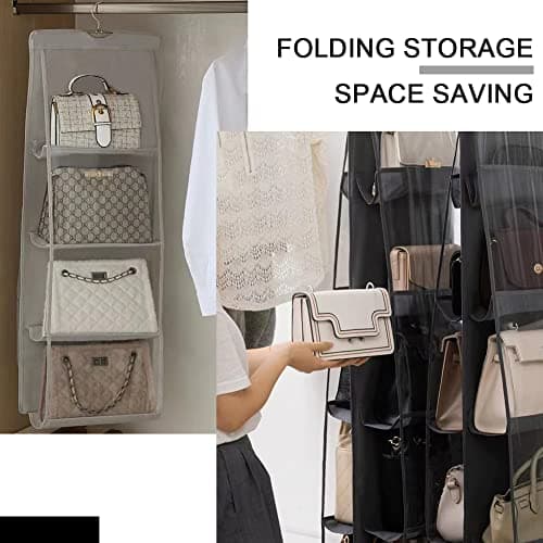 ZB.soar Handbag Purse Organizer,2 Packs Enlarged 8 Pockets Crystal Clear Dust Proof Purse Organizer Closet,Washable Wardrobe Closet Organizer for Handbags Purse (Gray) - Thumbnail 6